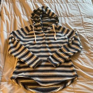 Eddie Bauer Navy and Cream Striped Hooded Pullover